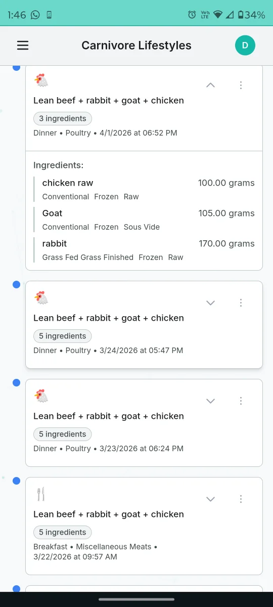 Meal and ingredient tracking
